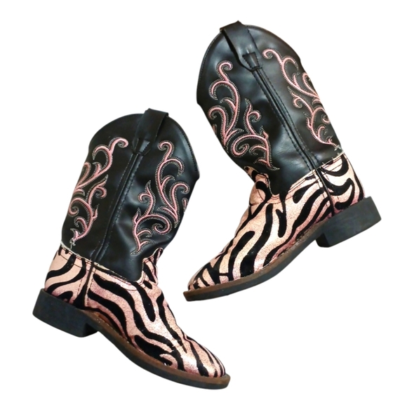 Old West Pink And Black Zebra Glitter Cowboy Boots Cowgirl Boots size 12 - Picture 1 of 11